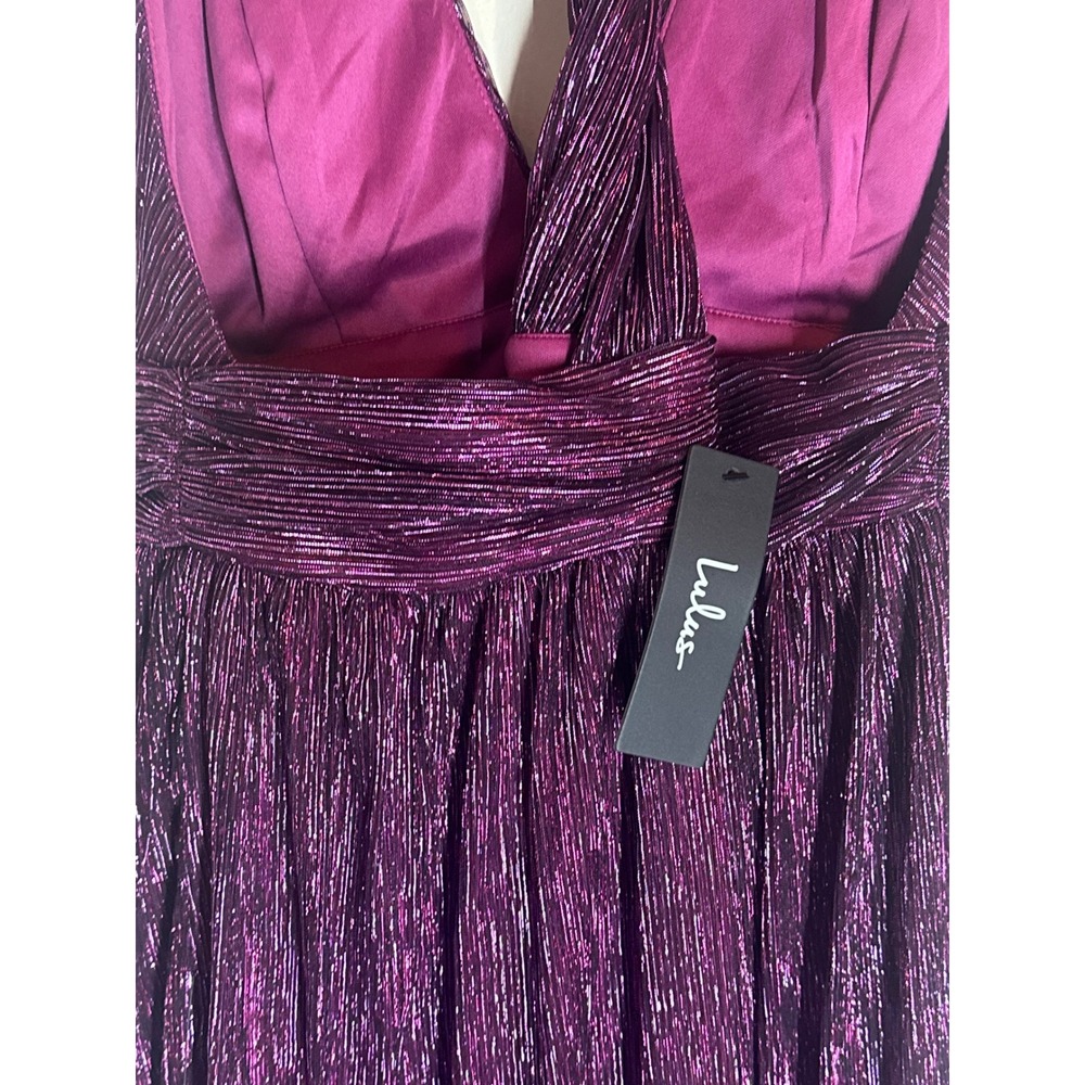 Lulus XL Purple Metallic Pleated Mini Dress NWT Deep V Party Cocktail Dress - Picture 5 of 7